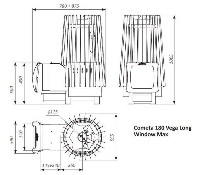 Дров'яна піч для лазні Grill'D Cometa 180 Vega Long Window Max Grill'D Cometa 180 Vega фото