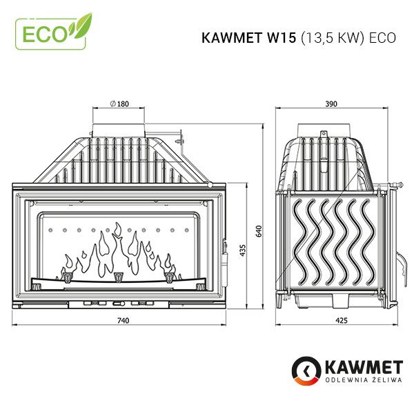 Каминная топка KAWMET W15 (13.5 kW) ECO KAWMET W15 (13.5 kW) ECO фото