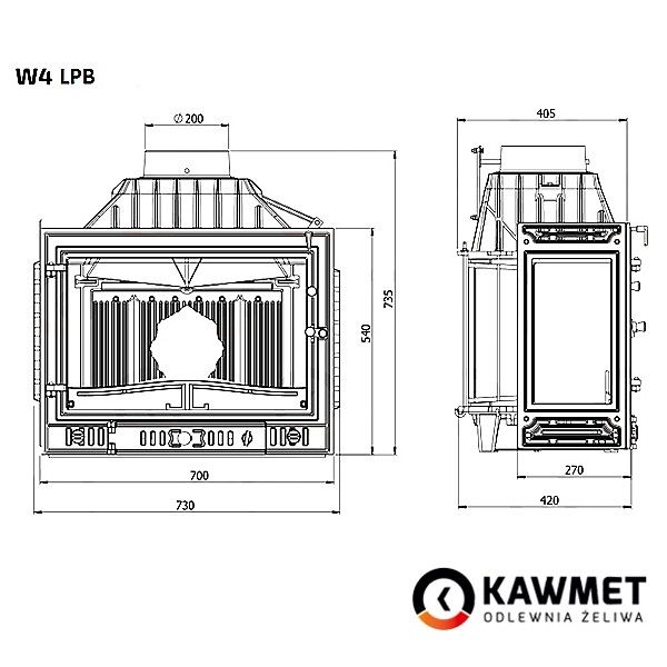 Камінна топка KAWMET W4 тристороння (14.5 kW) KAWMET W4 (14.5 kW) фото