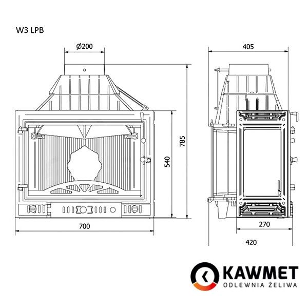 Камінна топка KAWMET W3 тристороння (16,7 kW) KAWMET W3 трехсторонняя фото